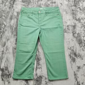 Vintage Lee Jeans Women 16 Green Regular Fit Mid Rise Capri Stretch Denim Casual